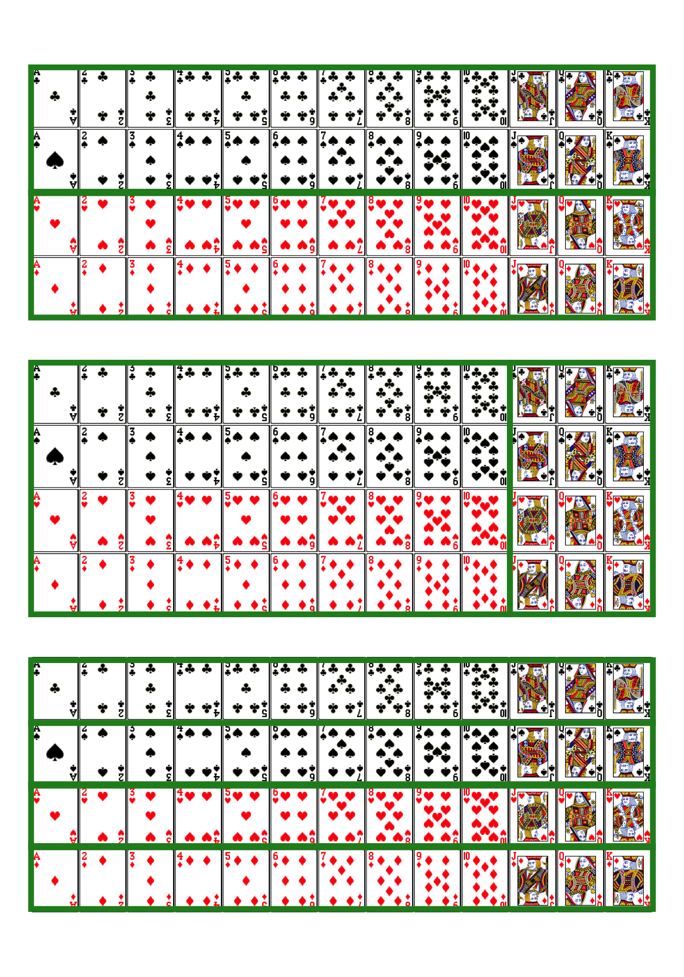 Three  partitions for a card drawn from a standard deck